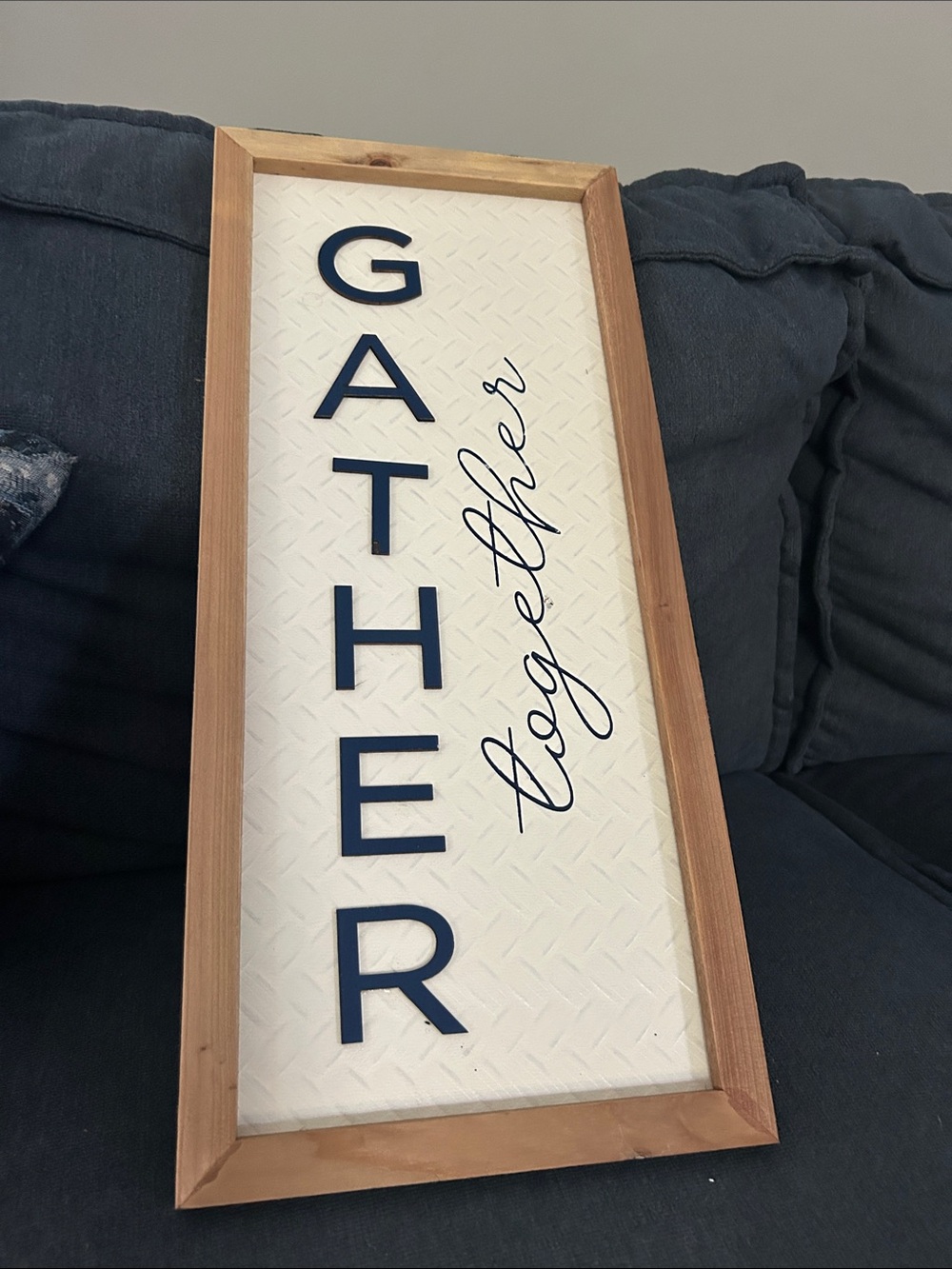 Gather Together Wall Sign - Navy on White with Wood Frame